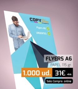 100 flyers A6 1 cara papel 115gr.