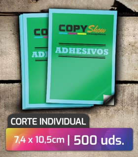 Pegatinas en vinilo corte individual 7,4x10,5cm 500 unidades