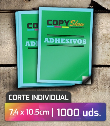 Pegatinas en vinilo corte individual 7,4x10,5cm 1000 unidades