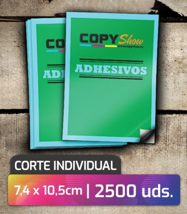 Pegatinas en vinilo corte individual 7,4x10,5cm 2500 unidades