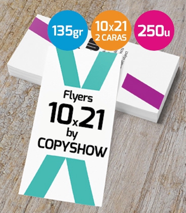 Flyers 10x21 urgentes 135gr. 2 caras 250 unidades
