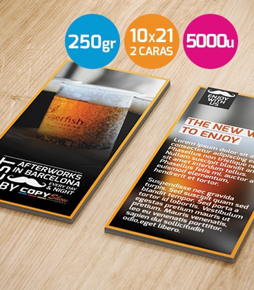 Flyers 10x21 urgentes 250gr. 2 caras 5000 unidades