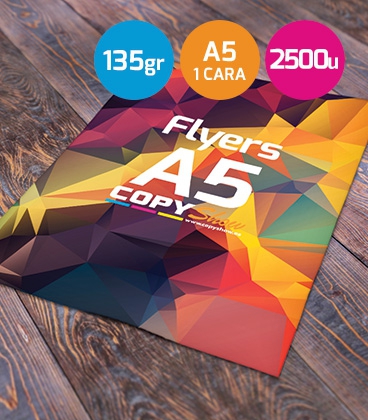 Flyers A5 urgentes 135gr. 1 cara 2500 unidades