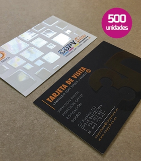 Tarjetas de visita relieve 3D selectivo y laminado soft touch 500 unidades